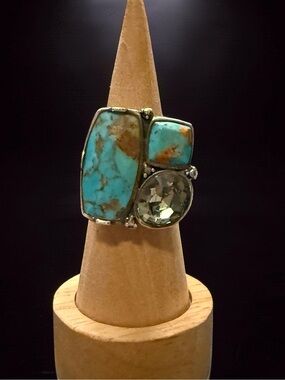 Studio Barse Turquoise, Brown and Clear Crystal Artisan Cluster Ring